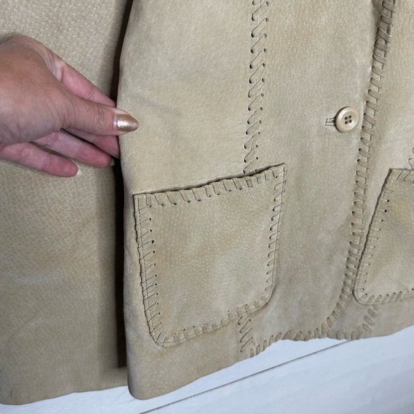Vintage Charlotte Russe Tan Suede Leather Blazer Women’s 100% Leather Western M - Picture 3 of 7